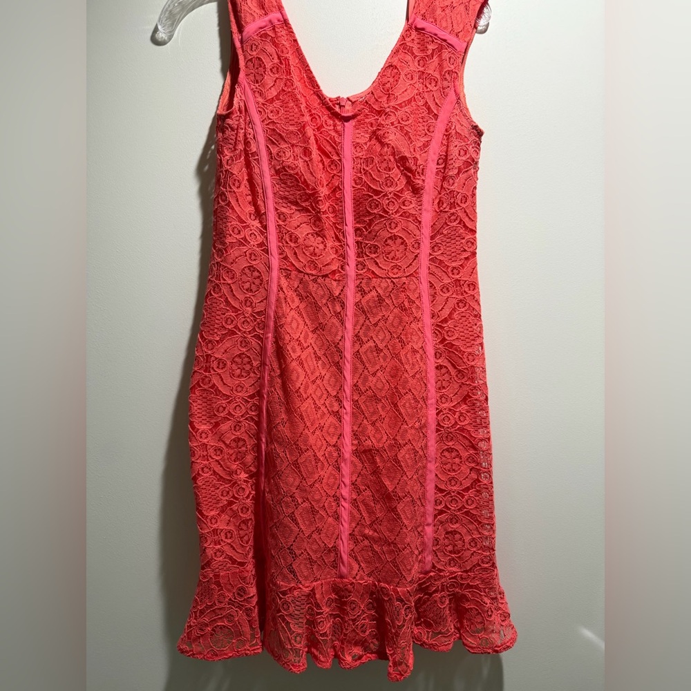 Nanette Lepore Vibrant Peachy Pink Lace Mini Dress